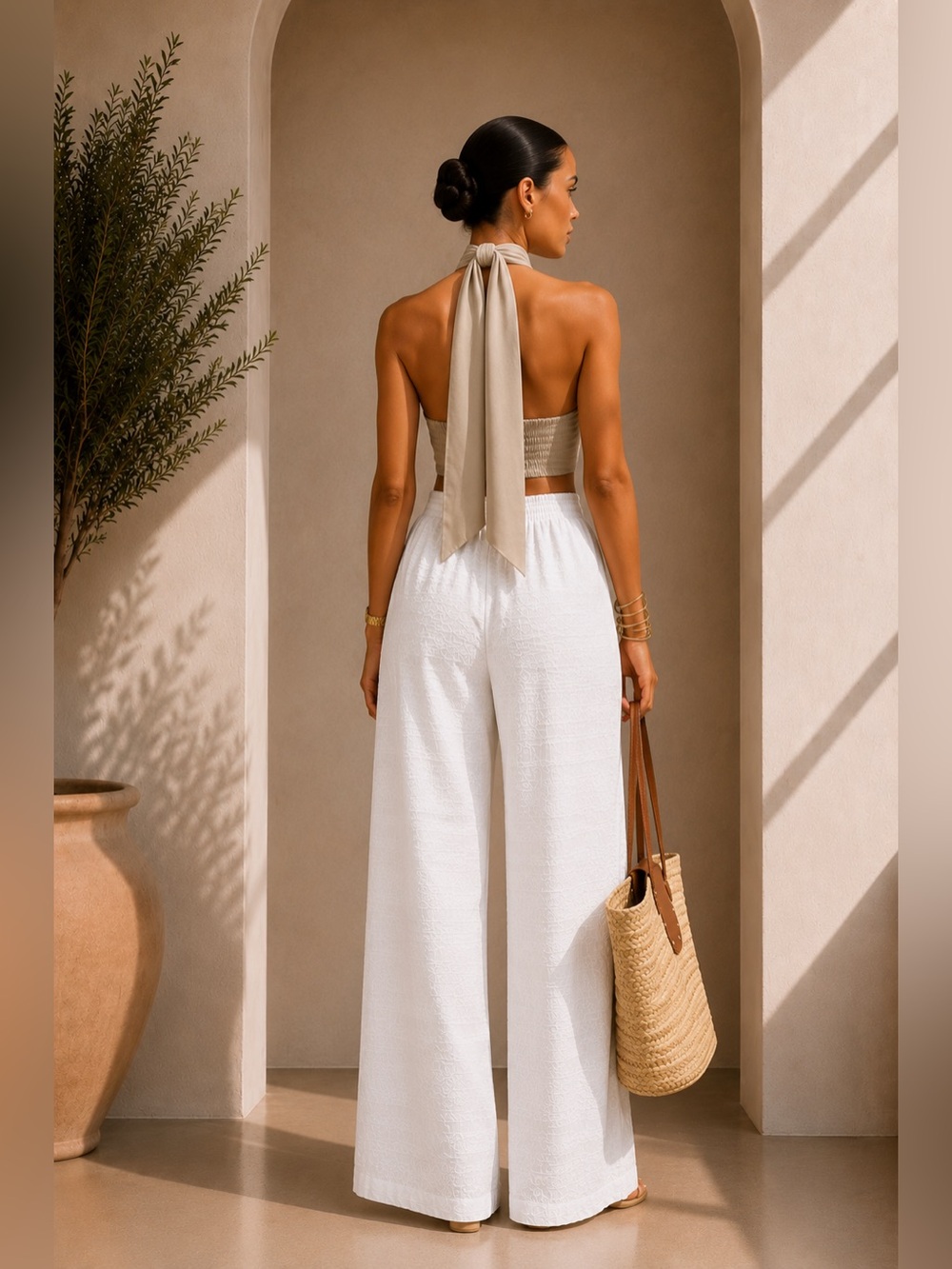 Commense Taupe Wrap Halter Crop Top - Picture 2 of 6